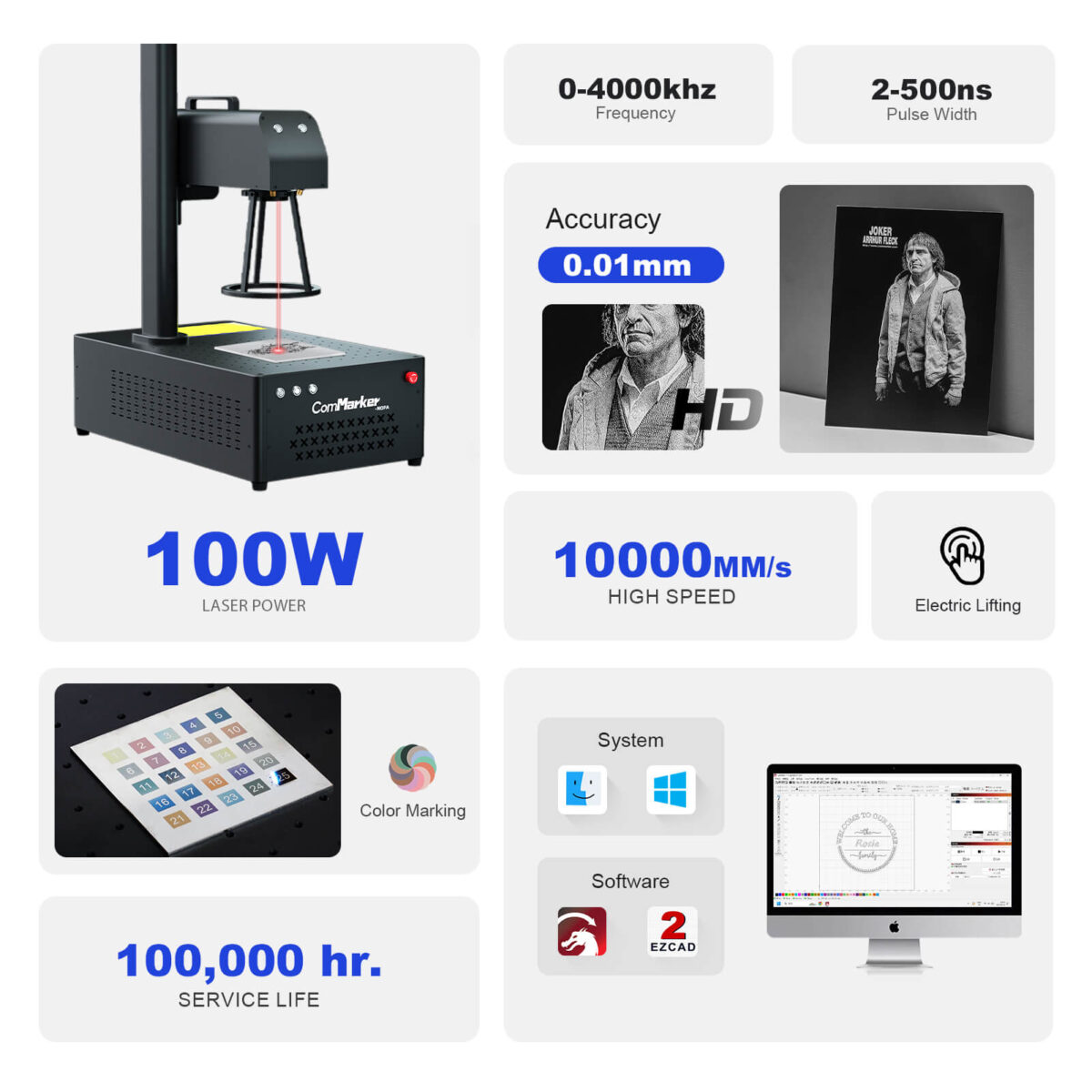 ComMarker B4 100W JPT MOPA Fiber Laser Marking Machine2